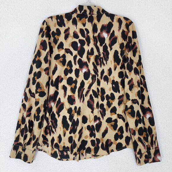 Grey Lab Shirt Womens XL Tan Black Leopard Print Button Down Long Sleeve Blouse - Picture 9 of 11
